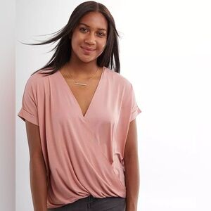 Double Zero Slouchy Surplice Top from Buckle V-Neck Twist Front Tee Desert Rose
